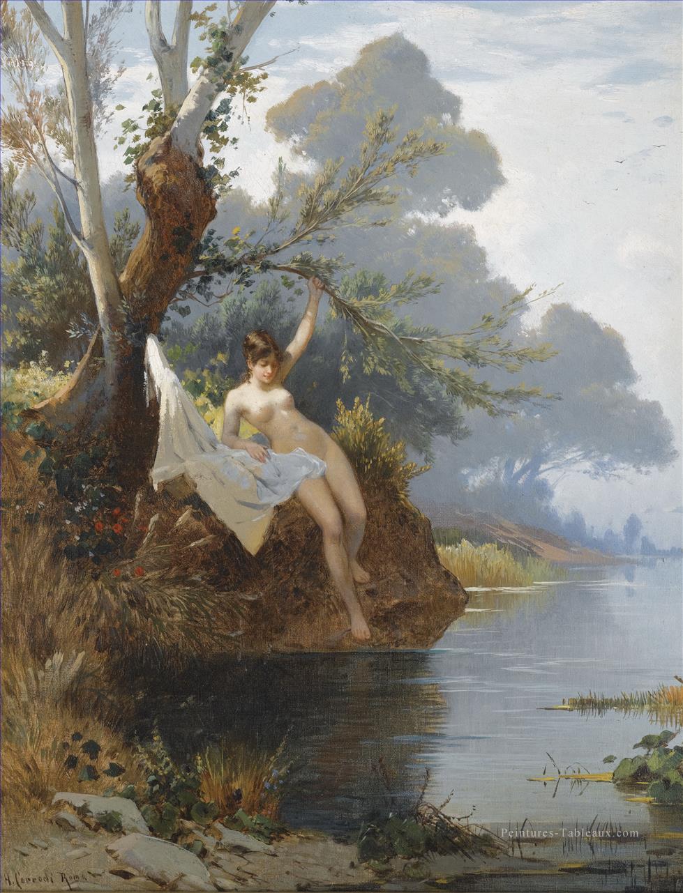 con la Riva del fiume Hermann David Salomon Corrodi classique nue Peintures à l'huile